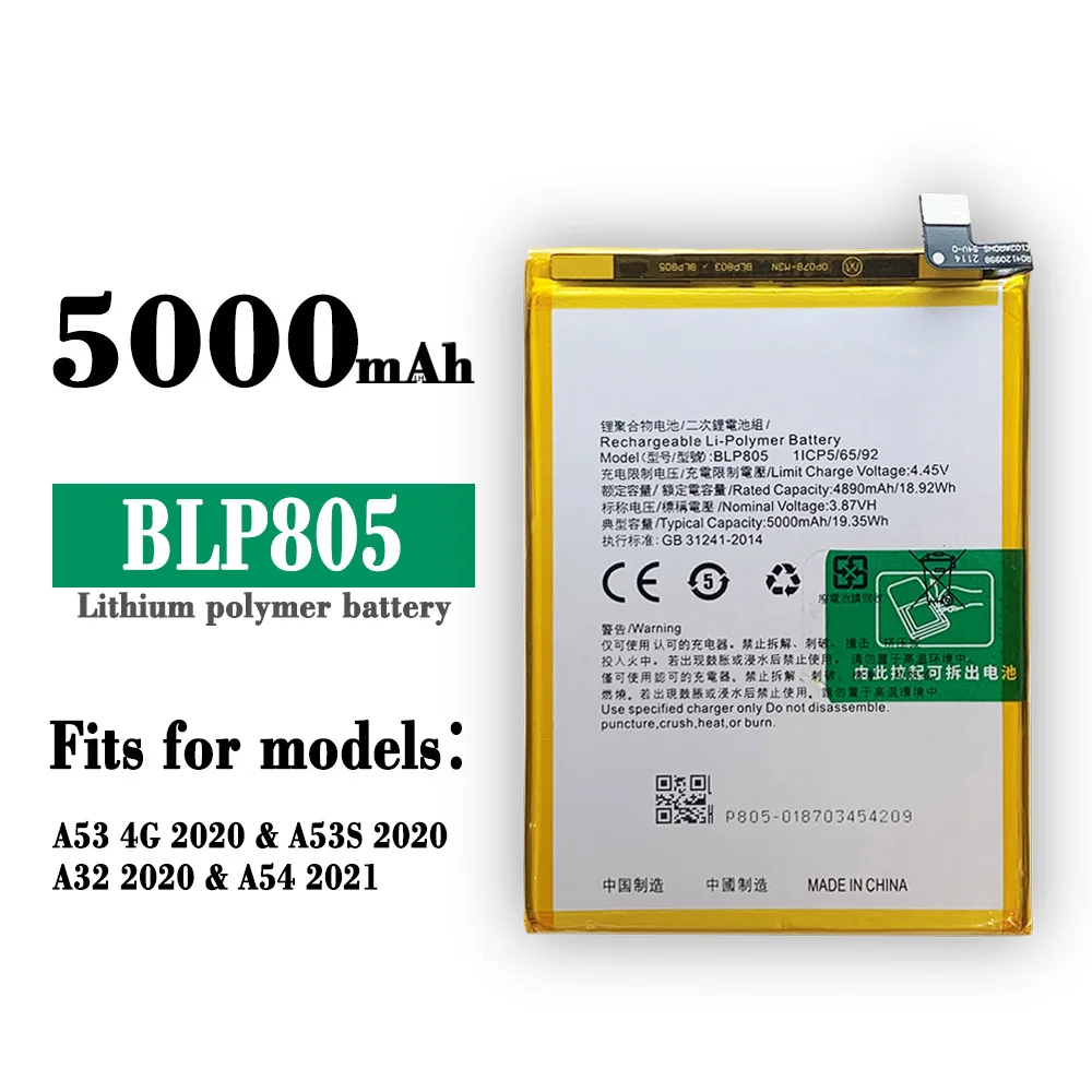 100% 5000mAh Oginal de Înaltă Calitate Baterie de schimb Pentru OPPO A53 2020 A32 A54 Telefon BLP805 Capacitate Mare Built-in Baterie Noua . ' - ' . 0