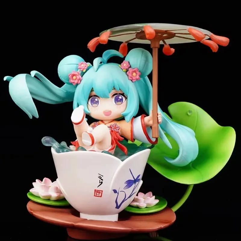 10cm Versiune Q Hatsune Miku în Iaz de Lotus - Ceașcă de Ceai și Frunze de Lotus Umbrela in Miniatura Set Fermecător Miku Scena de Afișare Anime Jucarii . ' - ' . 0