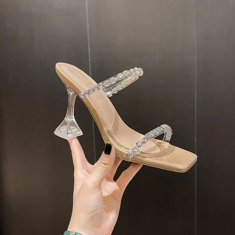 2023 Vara Noua Moda Toc Subțire Un Buton Papuci De Casă Stras Sandale Transparente, Tocuri Inalte Femei Banchet Rochie De Petrecere Pantofi . ' - ' . 0