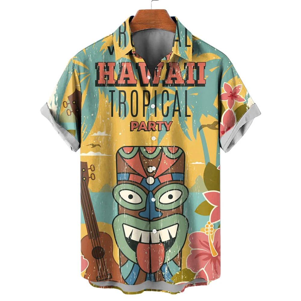 2023 Vara Print supradimensionat elegant, Cămașă Hawaiană pentru Oameni Maya Tricou Bărbați ' s Beach maneca Scurta tricou Respirabil de sus . ' - ' . 0