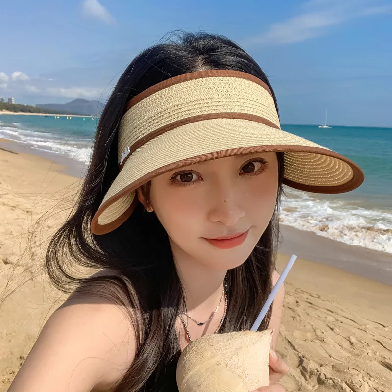 2023-coreean Pălărie de Femei din Metal Scrisoare Eticheta Soare Vizieră de Protecție Palarie de Soare în aer liber Palarie de Soare Călătorie de Vacanță Pălărie de Paie . ' - ' . 0