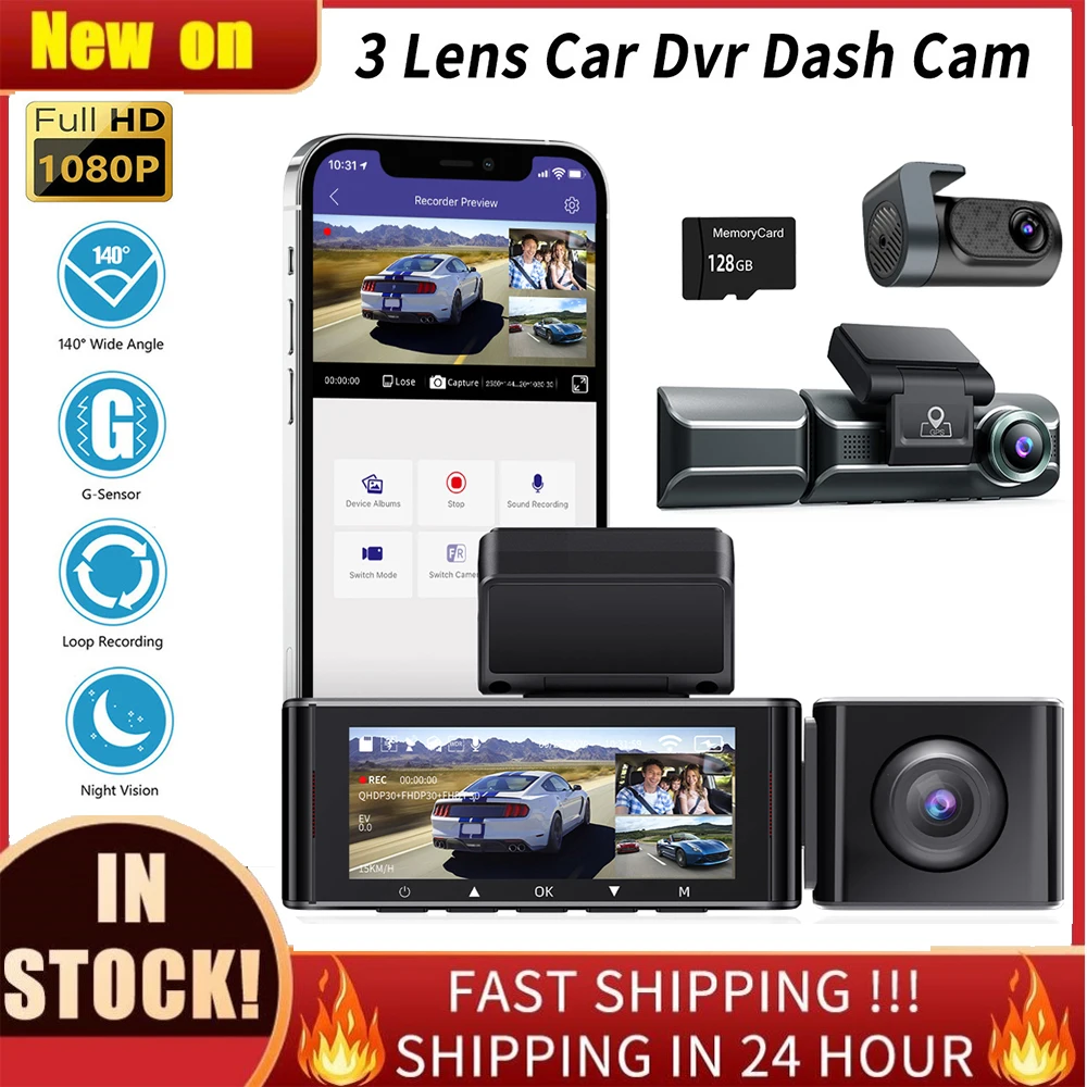 3-Obiectiv Dashcam DVR Auto 3-Canal de Bord Cam 4K+1080P cameră Video Auto cu IR Noapte Viziune 24H Parcare, Monitorizare Video Recorder Cutie Neagră . ' - ' . 0