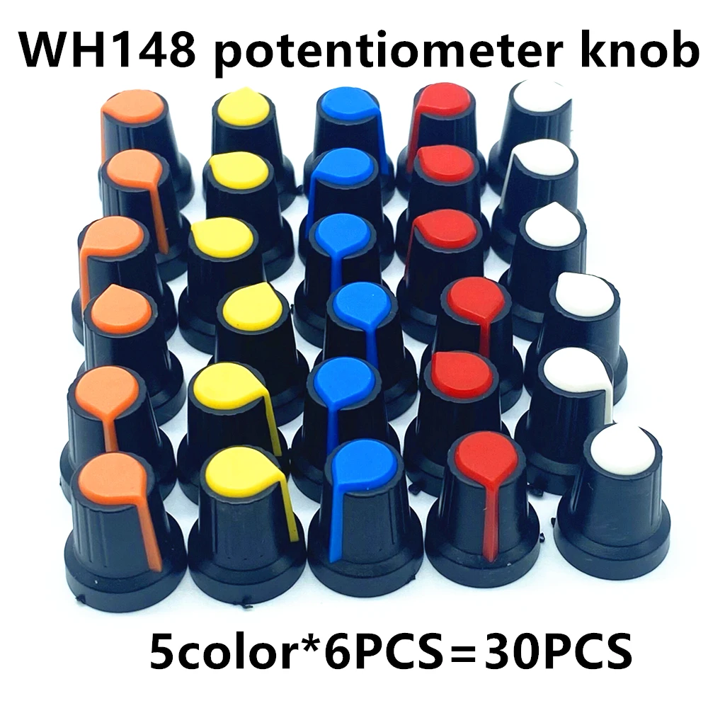 30pcs 5color WH148 potențiometru buton capac(miez de cupru) 15X17mm Axul de prindere de 6mm Orificiu AG2 Galben Portocaliu Albastru Alb Rosu 5color*6 BUC=30 BUC . ' - ' . 0