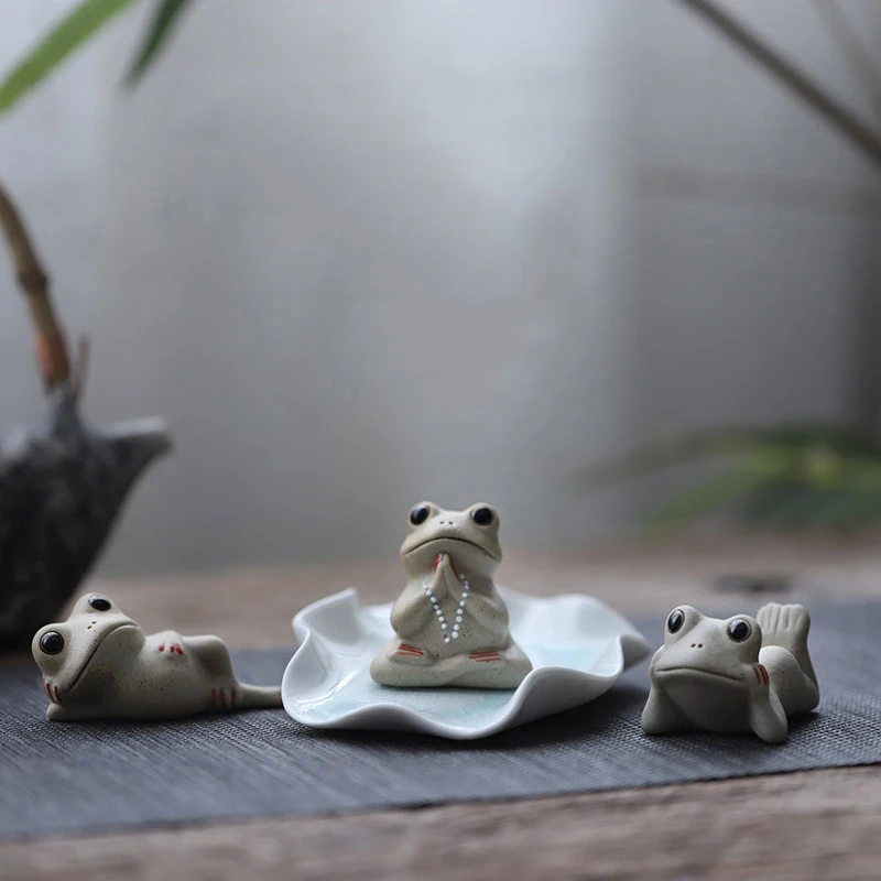 3pcs Set Ceai animale de Companie Broasca Fericit, Drăguț Ceai Kung Fu Meserii pentru Camera de Ceai/Home/Decor Masina, Ideal Ornamente de Cadou pentru Iubitorii de Ceai . ' - ' . 0