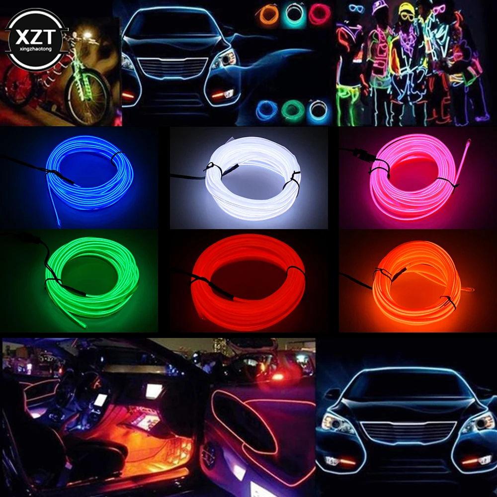 5M Auto Interior Iluminat LED Benzi Decor Flexibil EL Cabluri Neon Banda Pentru Auto DIY Lumină Ambientală Cu USB . ' - ' . 0