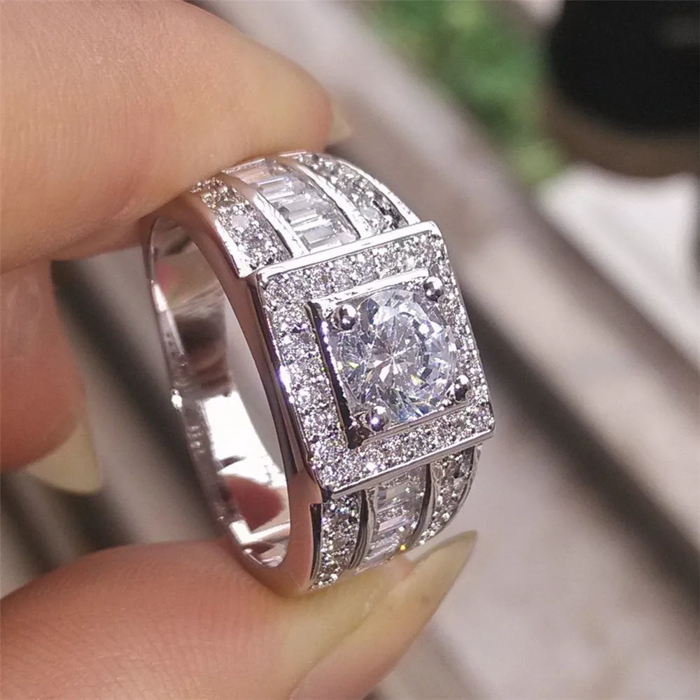 Cel mai bun-de vânzare transfrontaliere bijuterii grup încrustat Europene și Americane bărbați inel cu diamant de moda noua 18K aur alb inel de nunta . ' - ' . 0