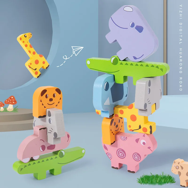 Copiii Montessori Jucării Din Lemn Animale De Echilibru Blocuri Jocuri Educative Stivuire Bloc Mare Clădire De Lemn Jucărie Băiat Fată . ' - ' . 0
