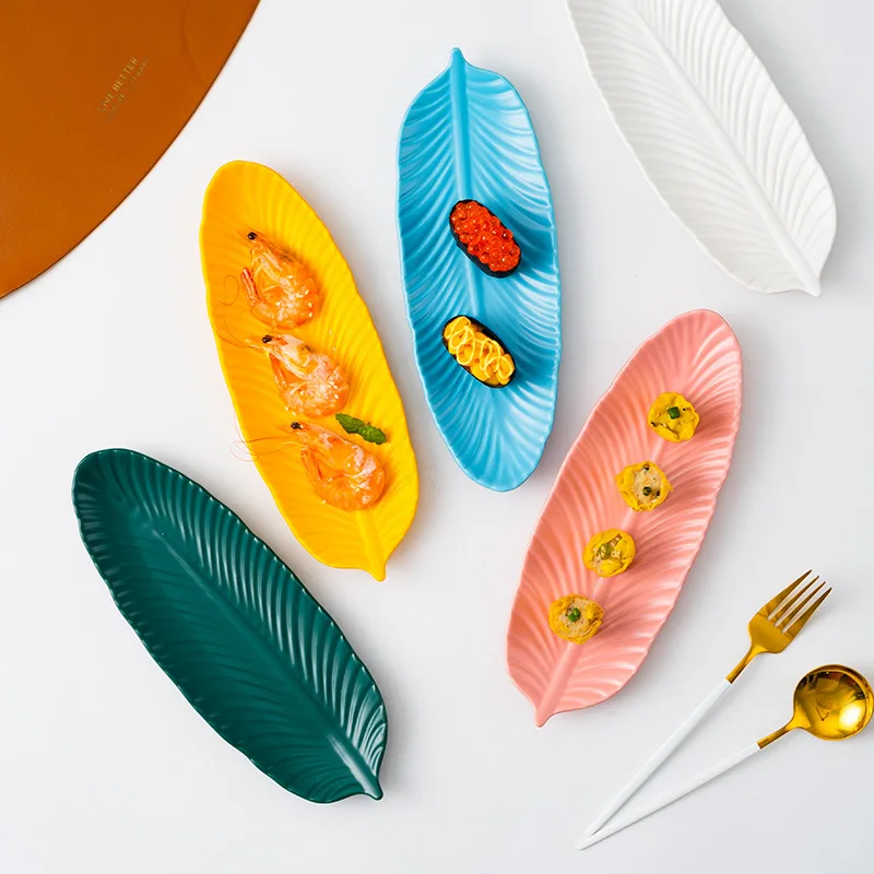Creative Placa De Porțelan Japonez Stil Culoare Solidă Formă De Frunze Restaurant De Uz Casnic De Legume Sushi Plăci Consumabile Bucatarie . ' - ' . 0