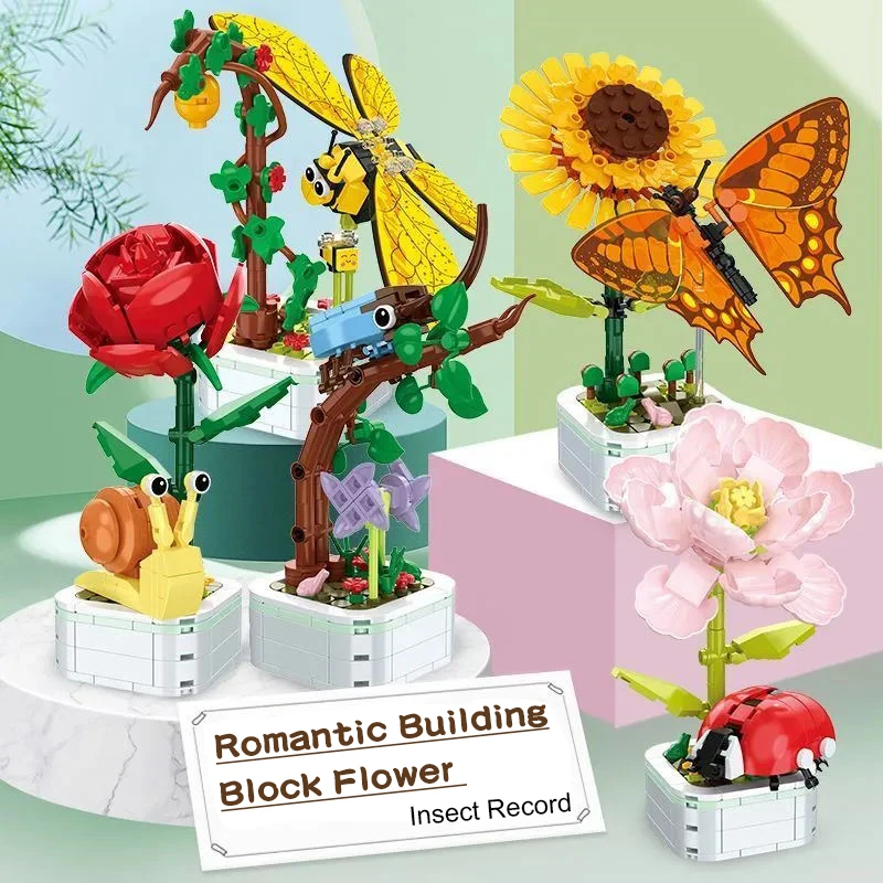 DIY Fluture Insecte Plante de Ghiveci Bloc Bonsai cu Flori Bloc Crescut Decor Mini Figura de Plastic de Jucarie Cadou pentru Copii Fete . ' - ' . 0