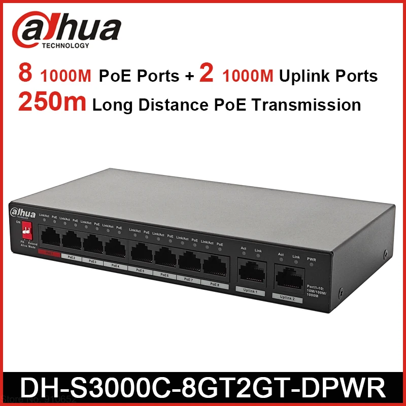 Dahua DH-S3000C-8GT2GT-DPWR 8CH Gigabit PoE Switch 1000M 8POE 2Uplink Porturi Switch de Rețea Ethernet Alimentare Pentru Camera IP . ' - ' . 0