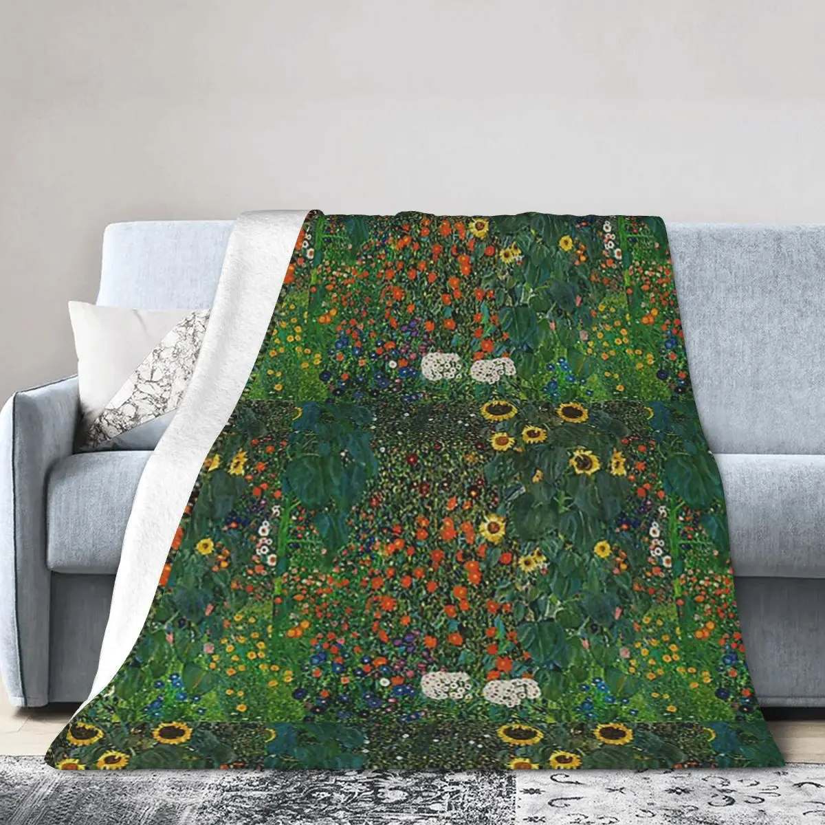 Ferma Gradina Cu Flori - Klimt Artistic Autocolant Pături Flanel Arunca Pătură pentru Pat cameră de zi Picnic Călătorie Acasă Canapea . ' - ' . 0