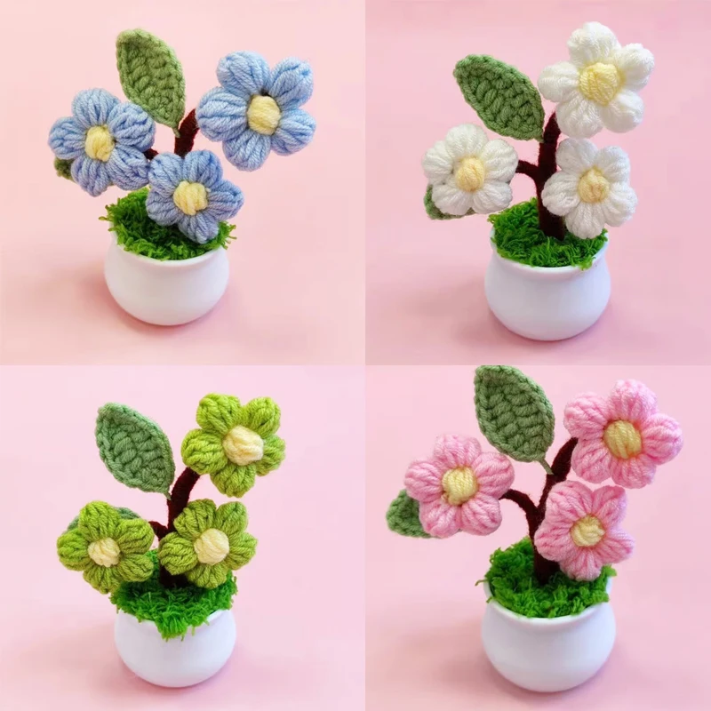 Fetiță Drăguță Ornamente De Dimensiuni Mici Ghivece Cu Plante Tricotate Puf De Flori Lână Dulap Desktop Mici Colorate . ' - ' . 0