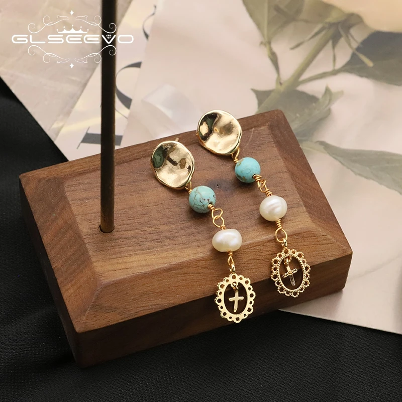GLEEVO Turcoaz cercei cu perle Bijuterii Pendientes Moda stil Baroc Neregulate Perle Cercei pentru Femei de Argint 925 . ' - ' . 0