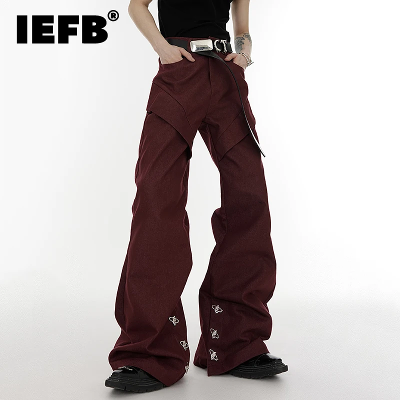 IEFB Bărbați Pantaloni Cutat Split Blugi Largi de Metal Pieptul Largi Picior Pantaloni din Denim de Înaltă Stradă de sex Masculin de Îmbrăcăminte Casual, Noi 9C1696 . ' - ' . 0