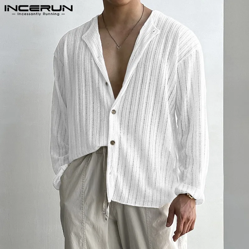 INCERUN Topuri 2023 Stil coreean Mens Vertical Design Tricotate Tricouri Moda Simplu Masculin Solid All-meci Bluză cu Mâneci Lungi S-5XL . ' - ' . 0