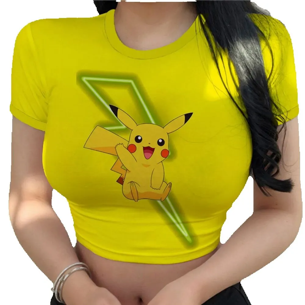 Kawaii Haine Topuri Crop Top Harajuku Anime T-shirt Pokemon Moda Y2k Îmbrăcăminte pentru Femei T-shirt de Vară 2023 Nou Sexy Pikachu . ' - ' . 0