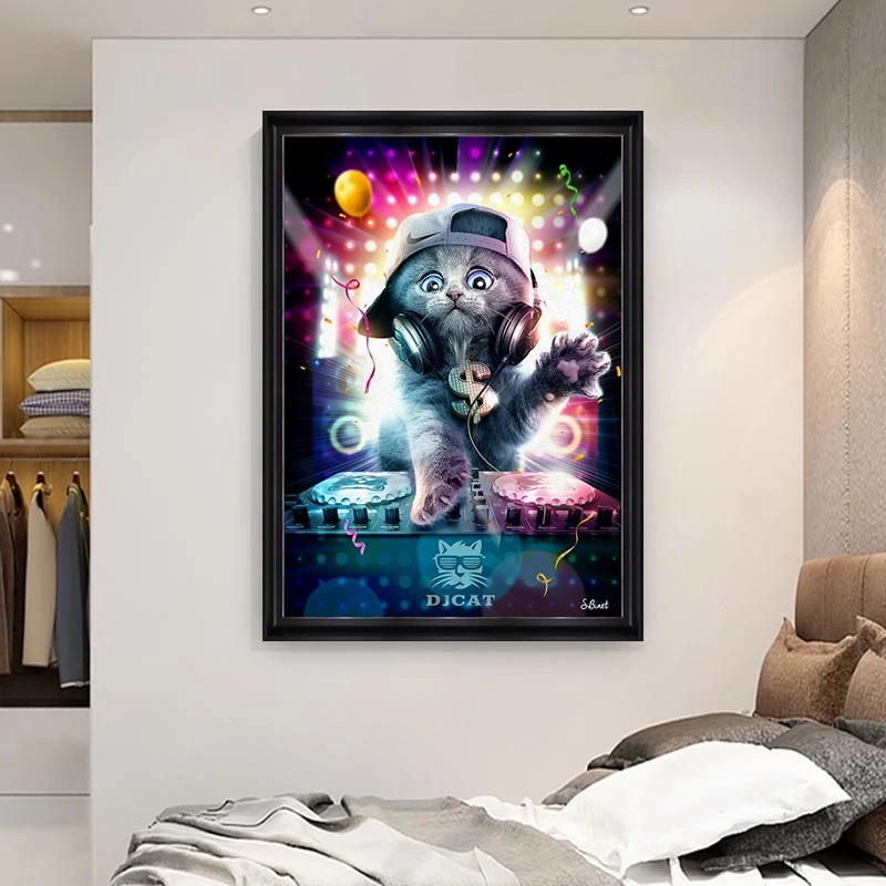 Muzica DJ Super Cool Pisica Animal de Artă Panza Pictura Postere si Printuri de Arta de Perete de Imagine pentru Camera de zi Decor Acasă (Fara Rama) . ' - ' . 0