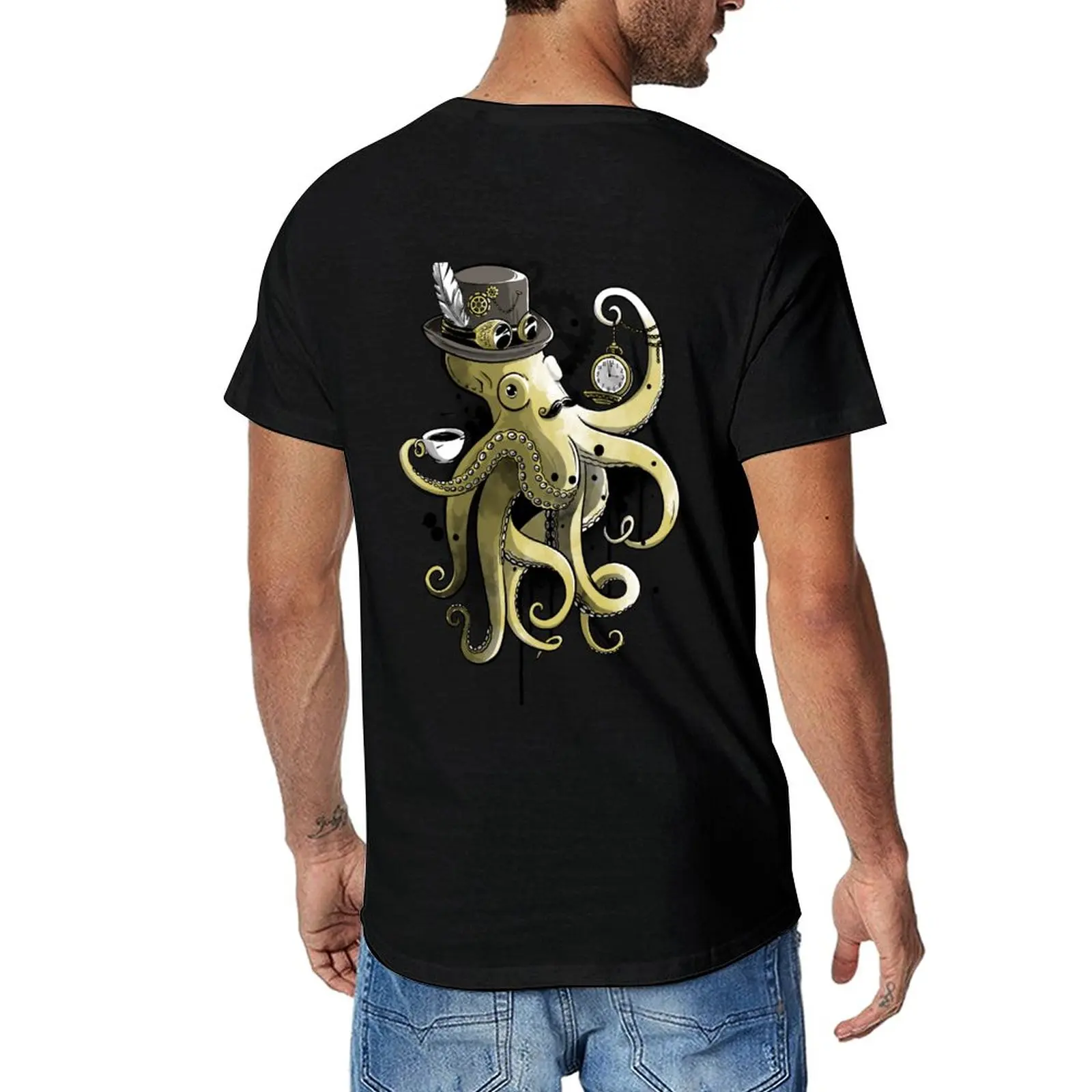 Noi Steampunk caracatiță aur acuarelă T-Shirt topuri de vara baieti animal print shirt t-shirt pentru bărbați . ' - ' . 0
