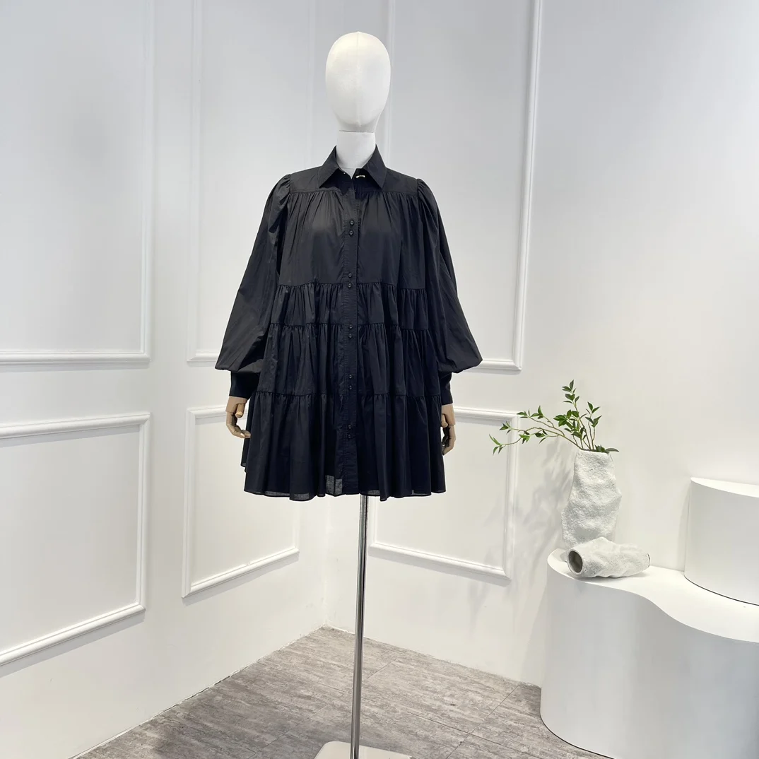 Noua colectie de Calitate de Top Solid Alb Negru Mânecă Lungă Lanternă Mozaic Femei Vrac Rochie Mini Tricou Casual Stil . ' - ' . 0