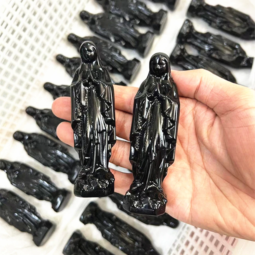 Piatră Prețioasă Sculpturi Spirituală Meserii Decor Natural De Cuart Negru Obsidian Cristale Fecioarei Maria Pentru Decor De Halloween . ' - ' . 0