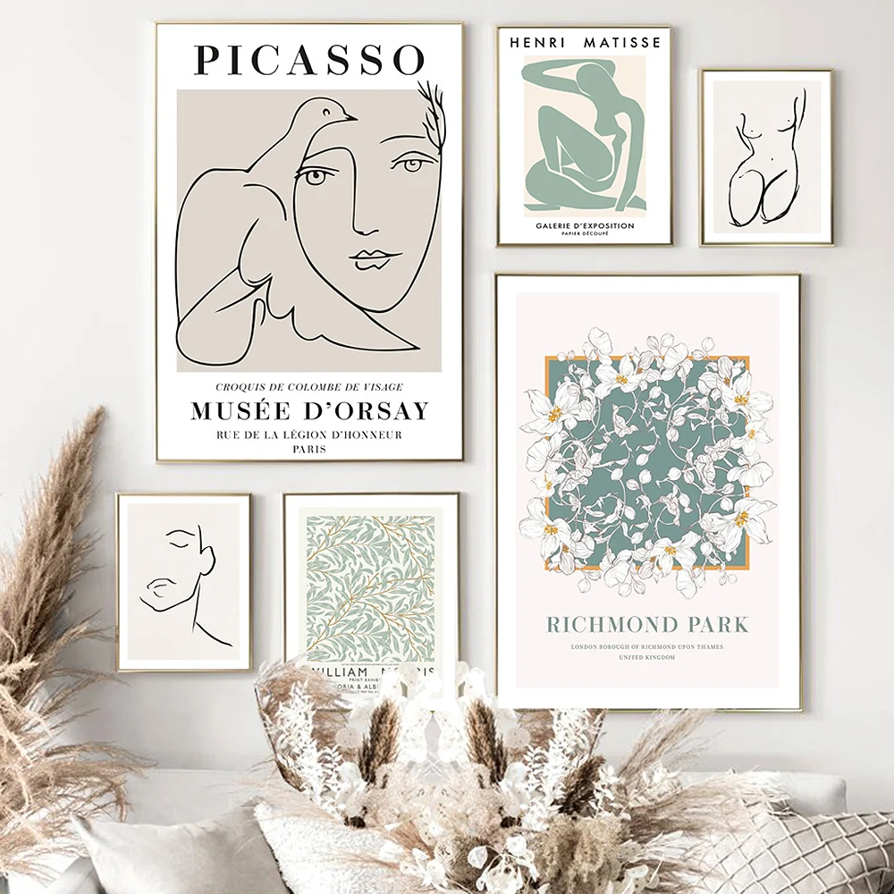 Picasso, Matisse Pictură în Ulei William Morris Postere si Printuri Abstracte Linii de Plante Arta de Perete Tablou Living Home Decor . ' - ' . 0