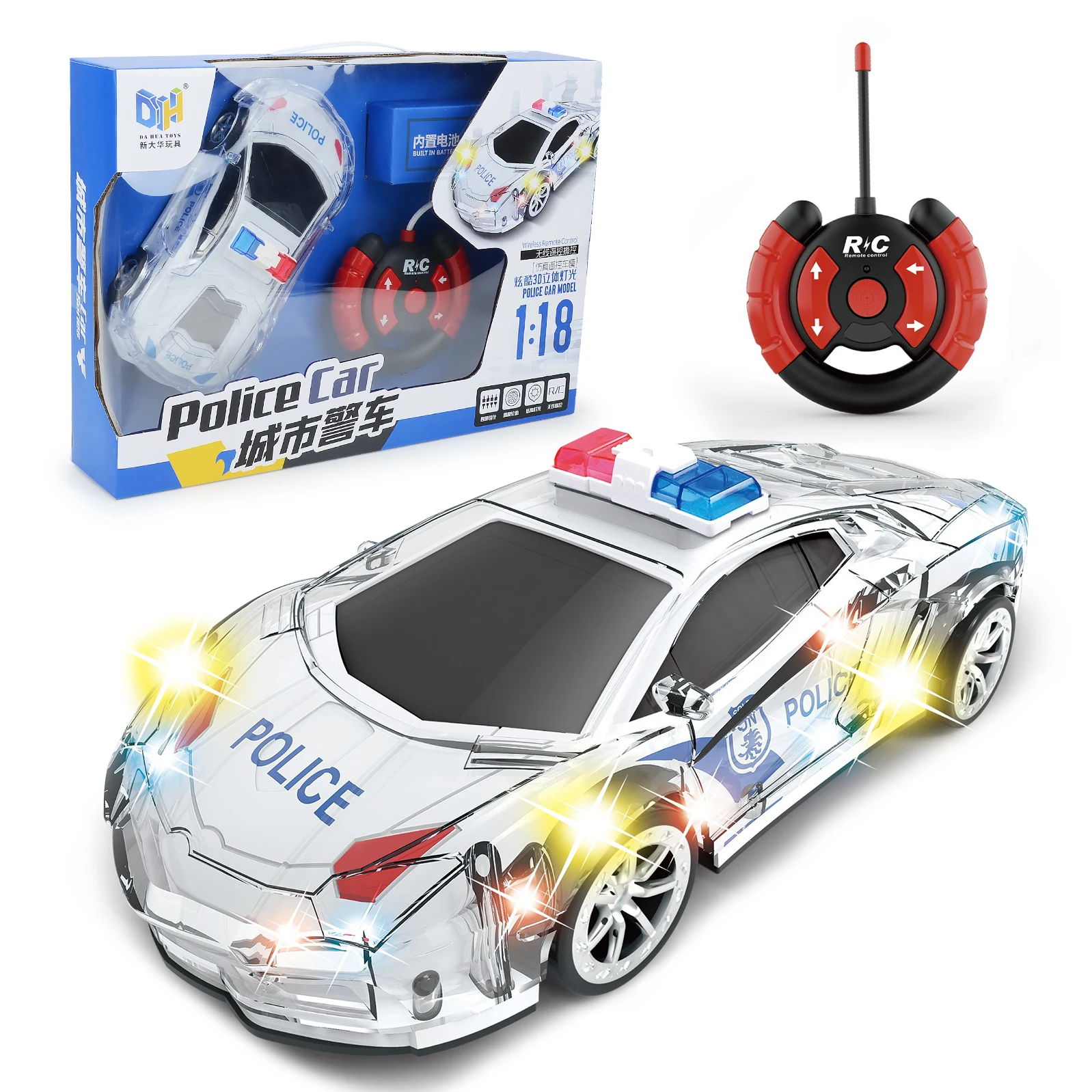 RC masina de jucarie 1:18 simulare de control de la distanță masina de politie cu lumini și muzica 4-way reîncărcabilă mașină de jucărie pentru băieți și fete cadou . ' - ' . 0