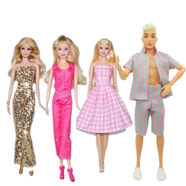 Roz 1/6 Haine pentru Papusa Barbie Rochie de Printesa Babi Film Papusa Pantofi Pălărie de Aur Sequin Topuri Pantaloni Costume Set Pentru Ken Jucarii sex Masculin . ' - ' . 0