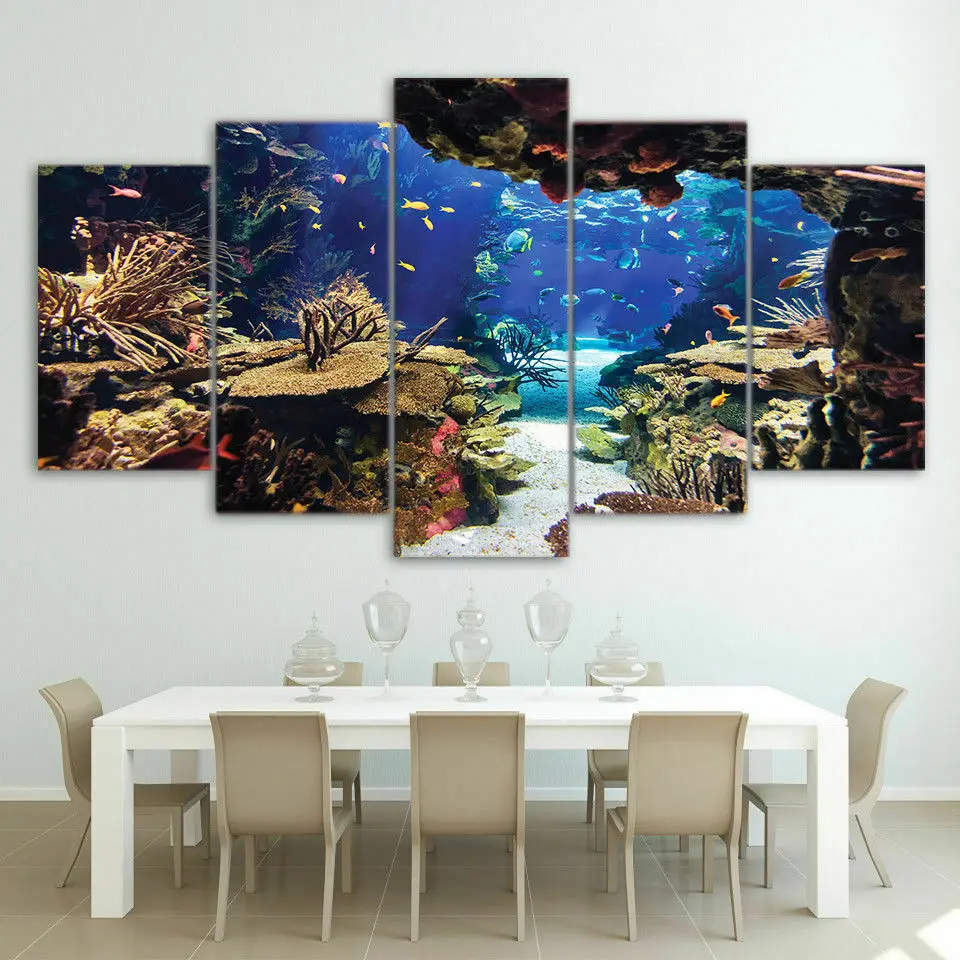 Tropical Submarin Recif de Corali Pește Ocean Panza Printuri Pictura Arta de Perete Decor 5 Panou HD de Imprimare Poster Picturi Poze . ' - ' . 0
