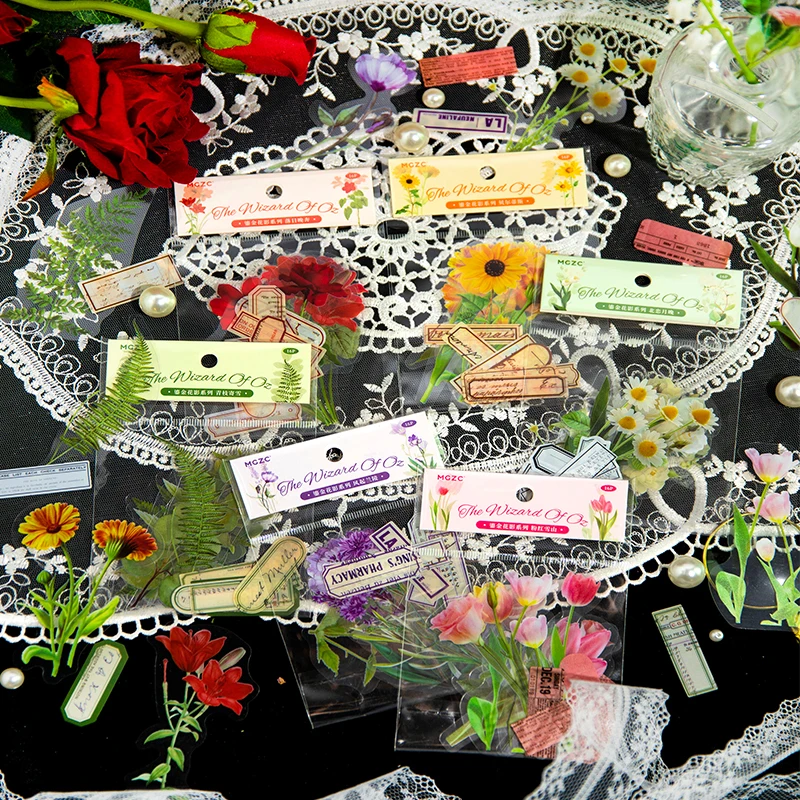 Yoofun 6pcs/lot Impermeabil animale de COMPANIE Flori Autocolant Card Cadou Ambarcațiunile de a Face Autocolante Jurnalizare Scrapbooking DIY Florale Etichete . ' - ' . 0