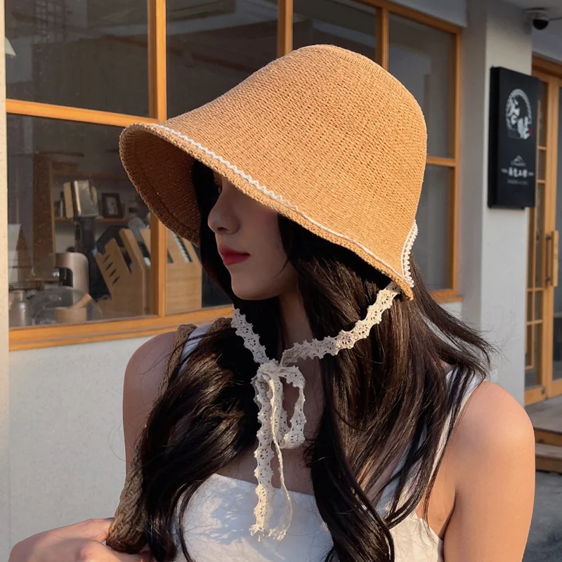 여름모자 Noi Femeile Vară Viziere Pălărie Pliabilă Soare Găleată Pălărie de Moda cu Dantela Coarda Plajă, Pălării de Paie Chapeau Femme Plaja Gorras . ' - ' . 0