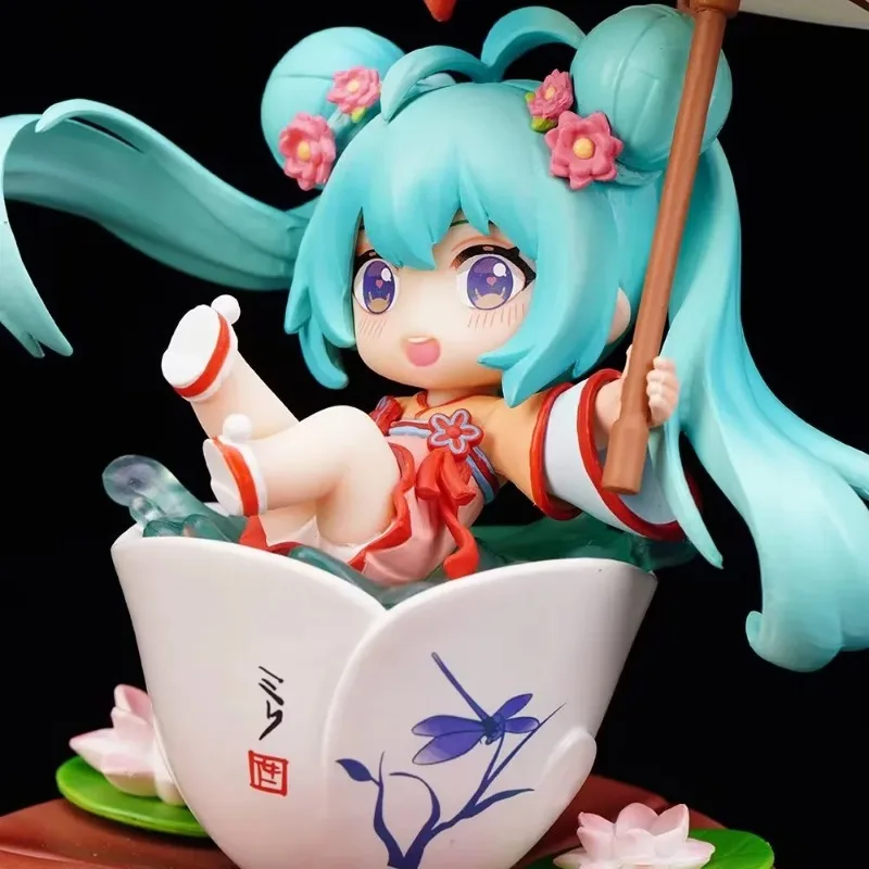10cm Versiune Q Hatsune Miku în Iaz de Lotus - Ceașcă de Ceai și Frunze de Lotus Umbrela in Miniatura Set Fermecător Miku Scena de Afișare Anime Jucarii . ' - ' . 1