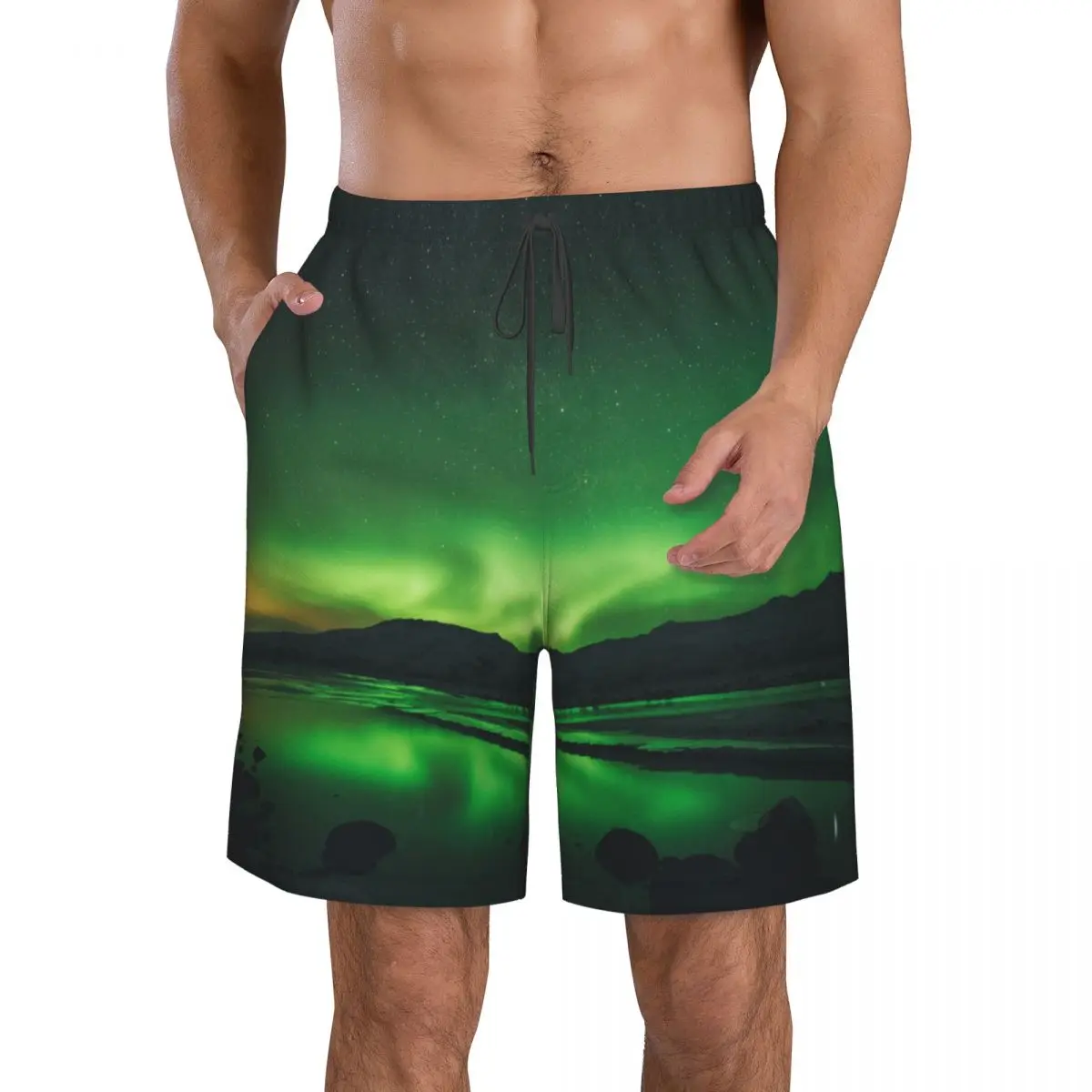 2022 Vară pentru Bărbați Costume de baie, pantaloni Scurți Aurora Borealis Timp de Noapte Beachwear Trunchiuri de Înot Bărbați costume de Baie . ' - ' . 1