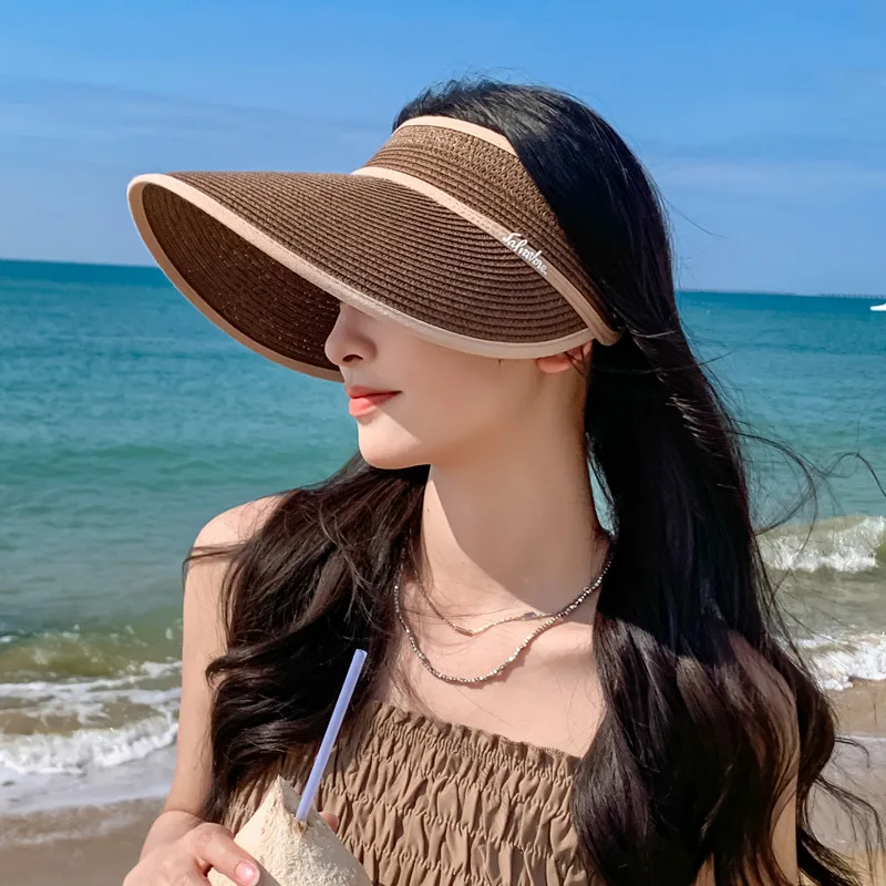 2023-coreean Pălărie de Femei din Metal Scrisoare Eticheta Soare Vizieră de Protecție Palarie de Soare în aer liber Palarie de Soare Călătorie de Vacanță Pălărie de Paie . ' - ' . 1