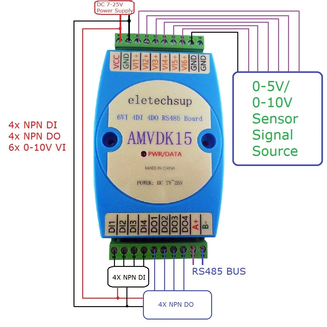 6VI/4DI/4DO 0-10V Intrare / intrare Digitală și ieșire modulul / RS485 MODBUS RTU Comunicare . ' - ' . 1