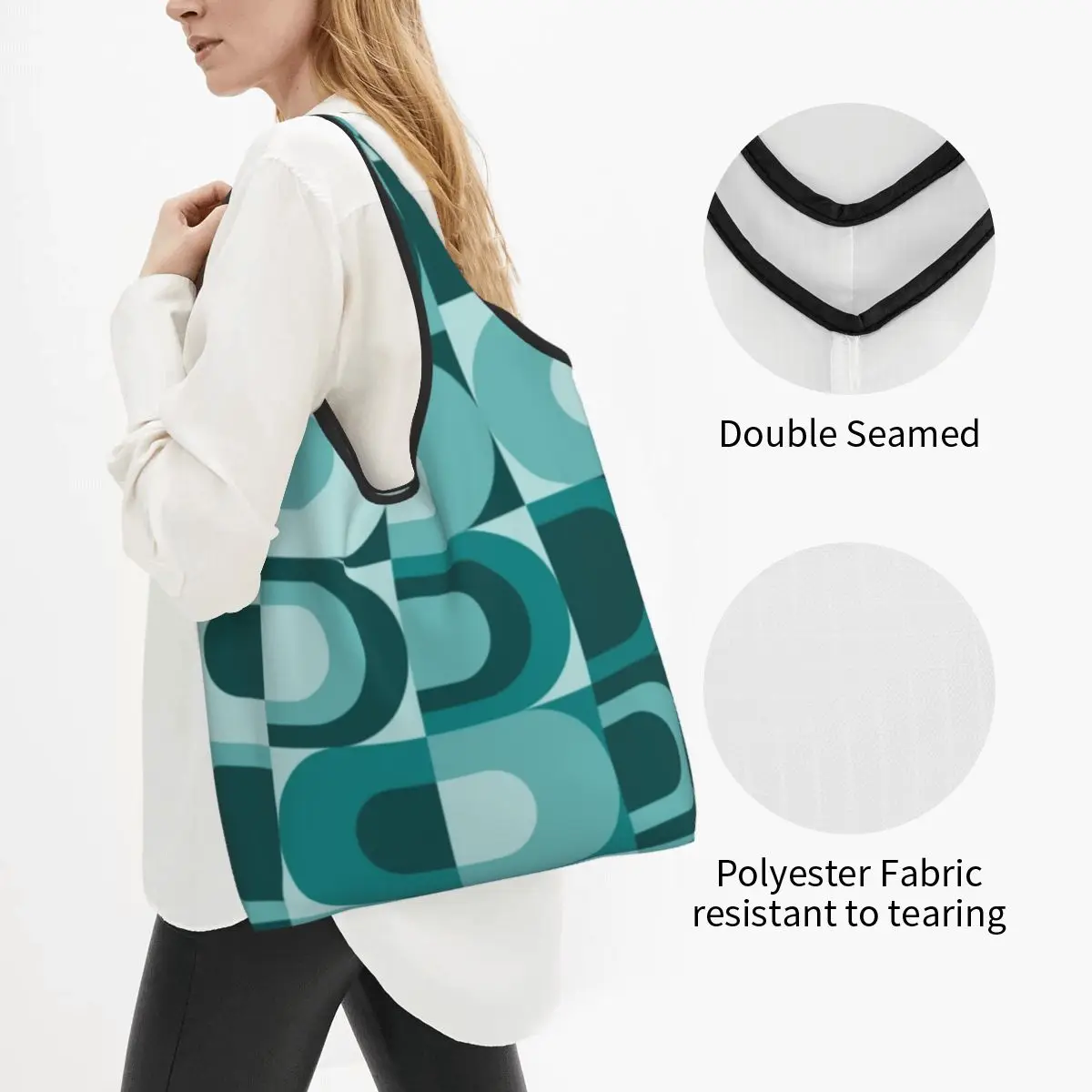 70 Model Retro Inustrial În Albastru Teal Tema Cumpărături Pungi Personalizate Shopper Shoulder Tote Sac Portabil Geometrice Geantă de mână . ' - ' . 1