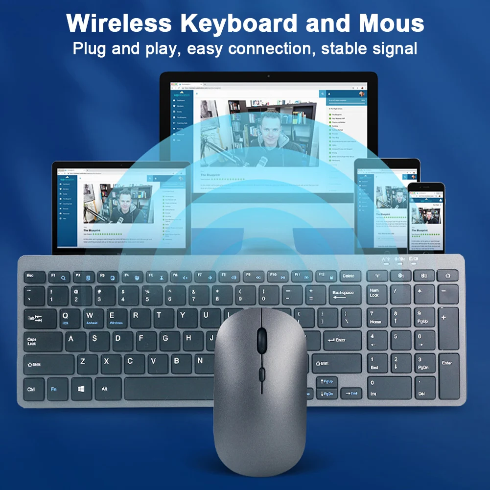 99 Cheile de 2.4 GHz Tăcut Tastatura USB Compatibil Bluetooth Wireless Keyboard Mouse Combo Full Size pentru PC Desktop-uri Computer Laptop-uri . ' - ' . 1