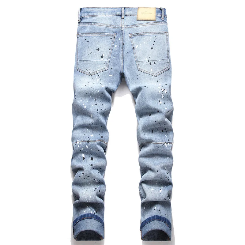 ABOORUN Bărbați Punk Jeans Pictat Mozaic Denim Pantaloni Hip Hop Streetwear Blugi pentru bărbați . ' - ' . 1