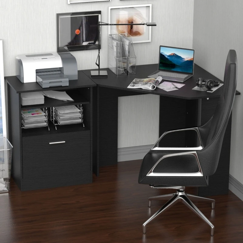 Birou de calculator cu Imprimantă Cabinet, L-în Formă de Colț de Birou cu Bagaje, Studiu de PC de Lucru pentru Biroul de Acasă,Material de calitate . ' - ' . 1