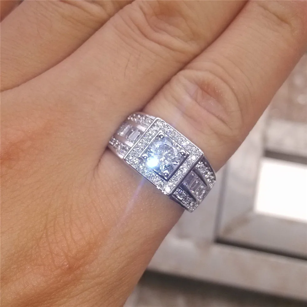 Cel mai bun-de vânzare transfrontaliere bijuterii grup încrustat Europene și Americane bărbați inel cu diamant de moda noua 18K aur alb inel de nunta . ' - ' . 1