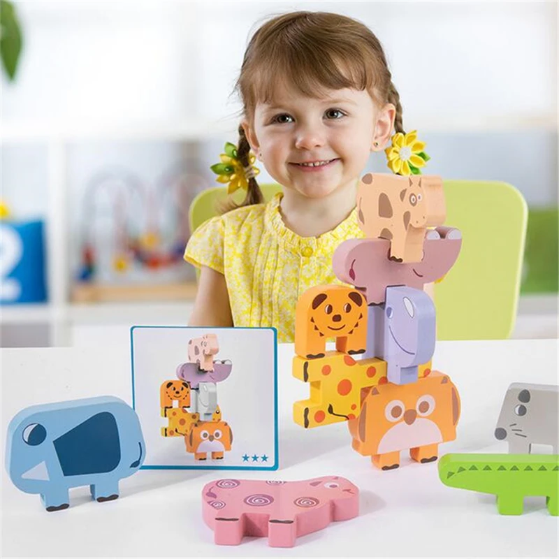Copiii Montessori Jucării Din Lemn Animale De Echilibru Blocuri Jocuri Educative Stivuire Bloc Mare Clădire De Lemn Jucărie Băiat Fată . ' - ' . 1