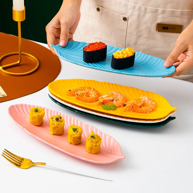 Creative Placa De Porțelan Japonez Stil Culoare Solidă Formă De Frunze Restaurant De Uz Casnic De Legume Sushi Plăci Consumabile Bucatarie . ' - ' . 1