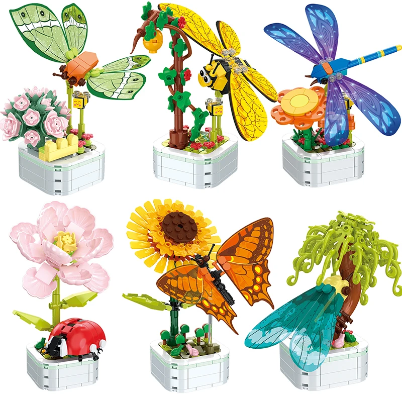 DIY Fluture Insecte Plante de Ghiveci Bloc Bonsai cu Flori Bloc Crescut Decor Mini Figura de Plastic de Jucarie Cadou pentru Copii Fete . ' - ' . 1