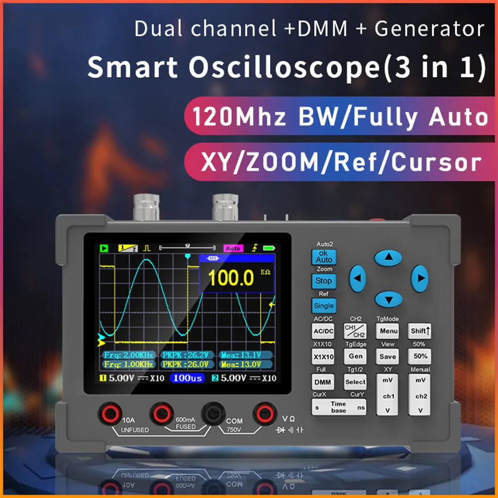 DSO3D12 3 in 1 Osciloscop Digital Portabil 250MSa/s Dual Channel Built-in Multimetru+Generator de Semnal Display IPS . ' - ' . 1