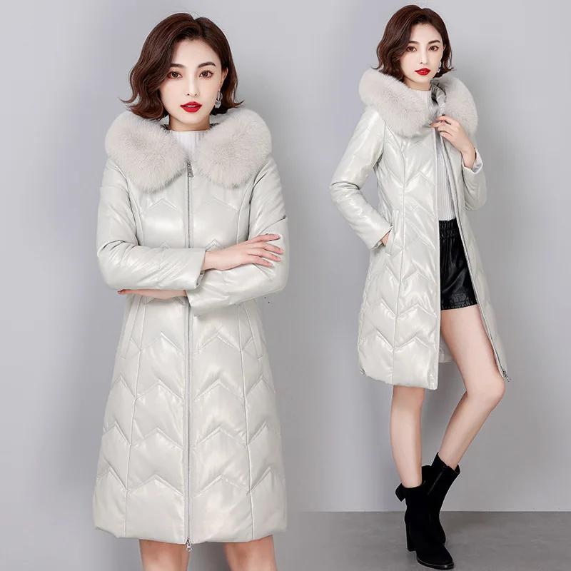 De iarnă pentru Femei Jacheta de lungime medie din Piele Jachete Femei de Îmbrăcăminte de Blană de Vulpe Guler coreean 90% Alb Rață Jos Haina Îngroșat . ' - ' . 1