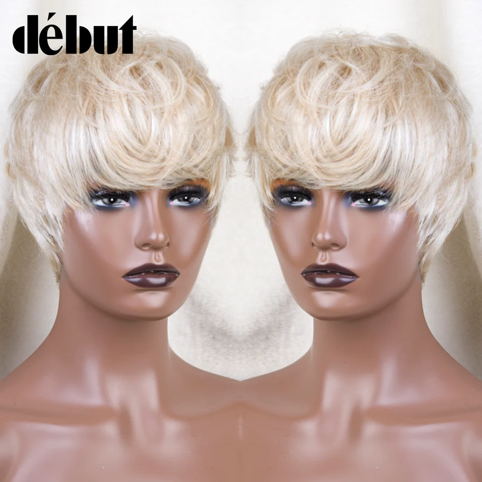 Debut 613 Miere Blond Culoare Peruca Bob Scurt Pixie Cut Top Dantela Transparent Brazilian Peruci Par Uman Cu Breton Pentru Femei De Culoare . ' - ' . 1