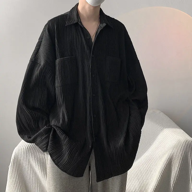 Gmiixder Supradimensionat Texturate Cutat cu Mâneci Lungi Tricou pentru Barbati Femei 2023 Toamna Iarna Streetwear Cityboy Scăzut Camasa Sacou . ' - ' . 1