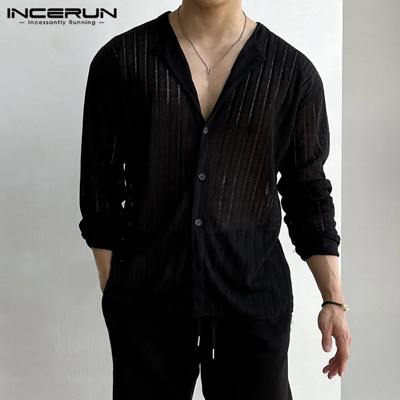 INCERUN Topuri 2023 Stil coreean Mens Vertical Design Tricotate Tricouri Moda Simplu Masculin Solid All-meci Bluză cu Mâneci Lungi S-5XL . ' - ' . 1