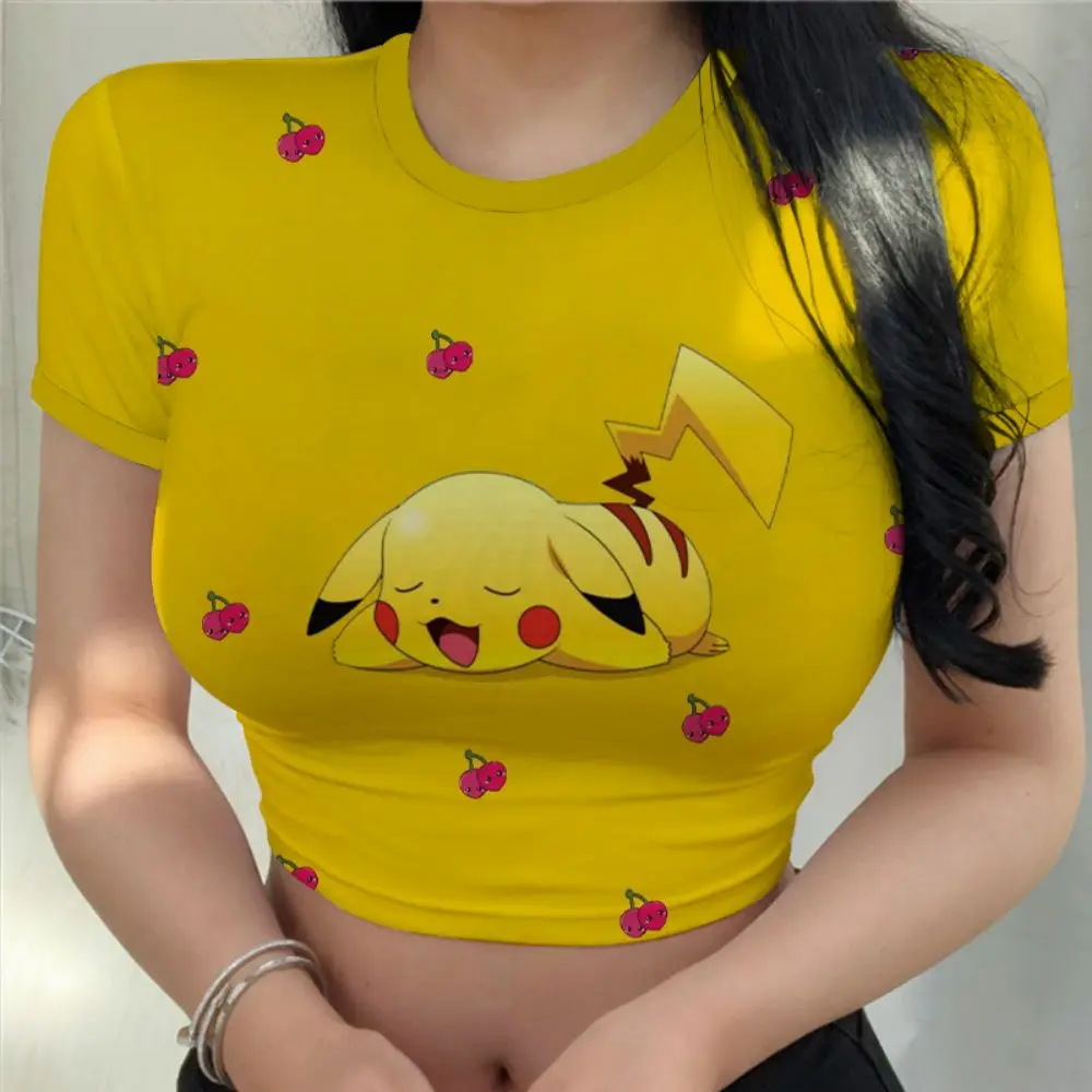 Kawaii Haine Topuri Crop Top Harajuku Anime T-shirt Pokemon Moda Y2k Îmbrăcăminte pentru Femei T-shirt de Vară 2023 Nou Sexy Pikachu . ' - ' . 1