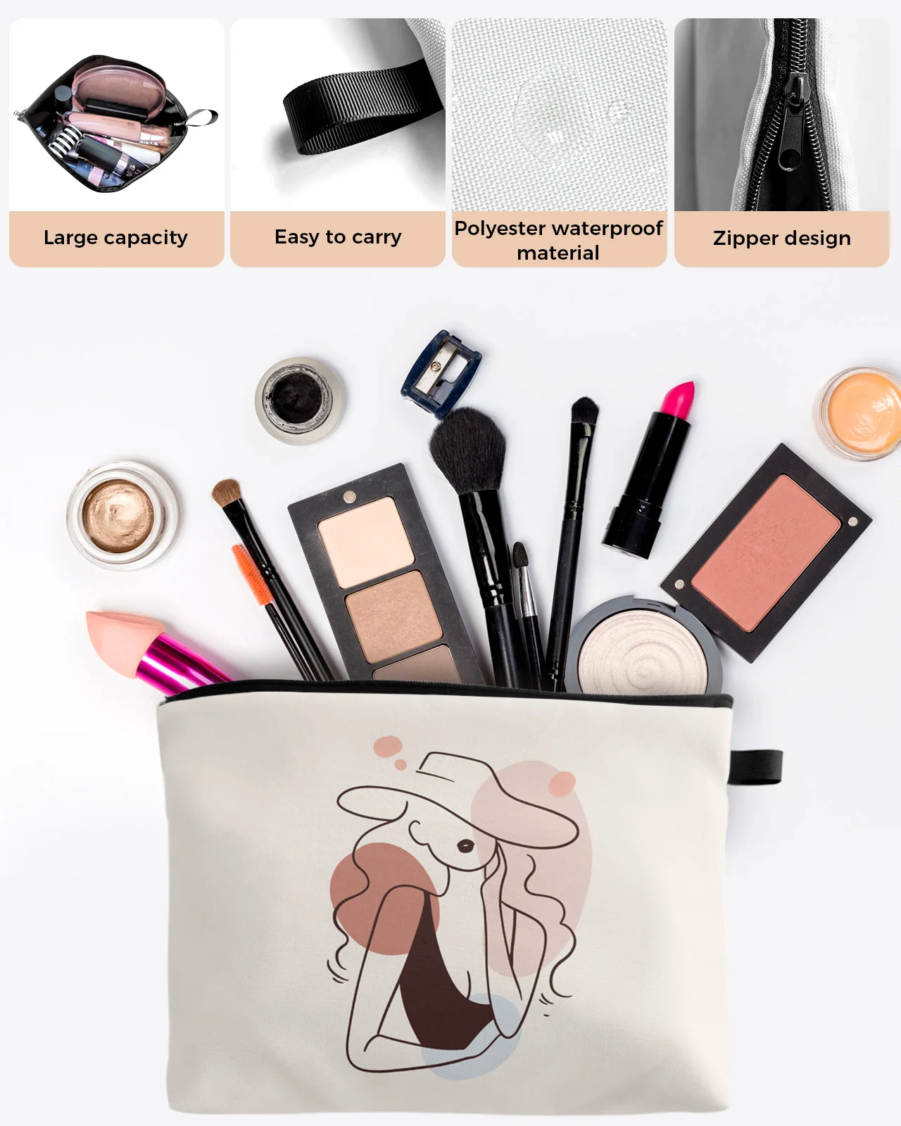 Linie Print Abstract Mare Sac De Cosmetice Pentru Femei Make Up Husă Portabil Washbag Articole De Toaletă Organizator De Stocare Hangbag . ' - ' . 1