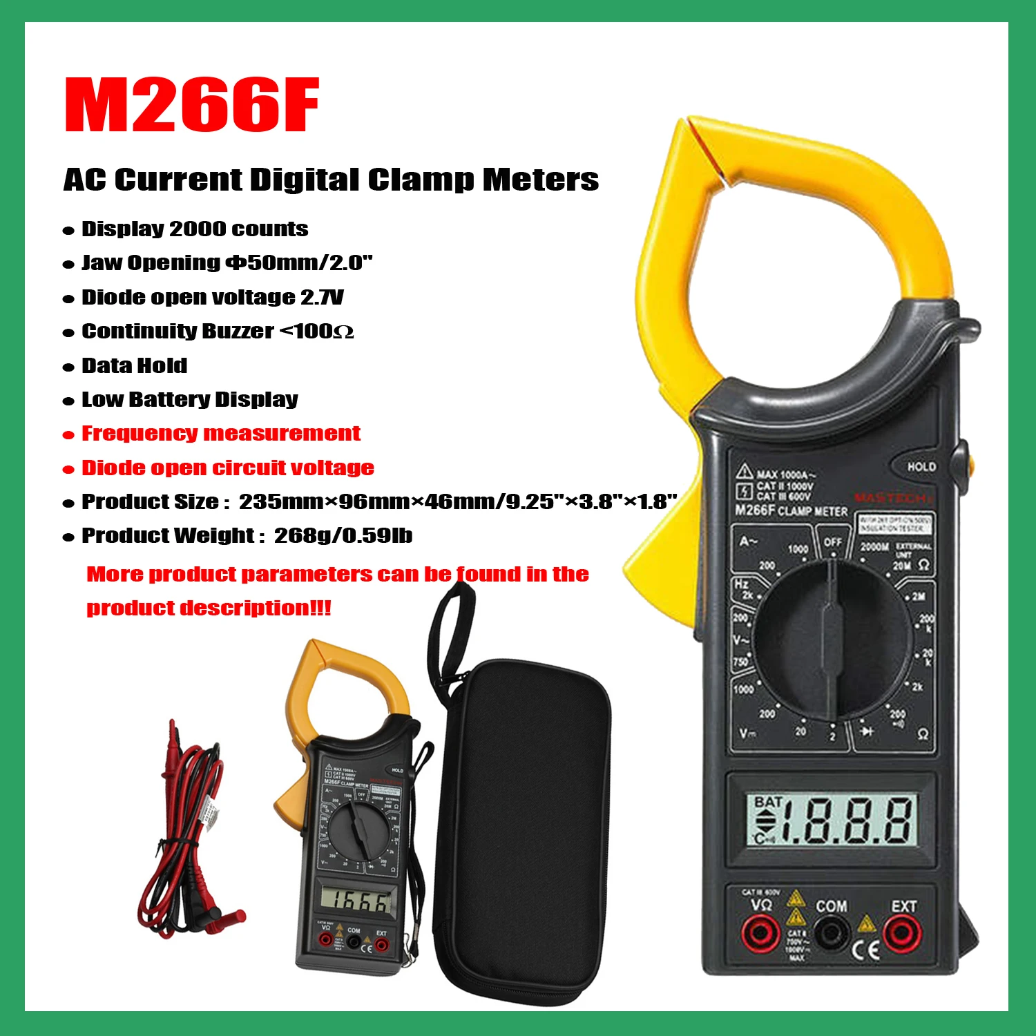 MASTECH M266 M266C M266F Digital clești de curent AC/DC Tensiune Curent Rezistență Frecvență Tester.Temperatura(Numai M266C) . ' - ' . 1
